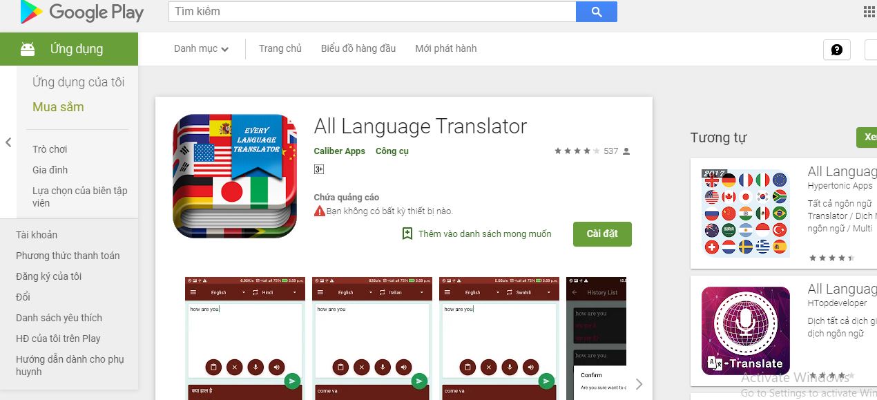 Ứng dụng Language Translator trên Android
