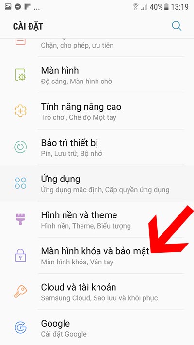 Cài đặt khoá màn hinh Samsung