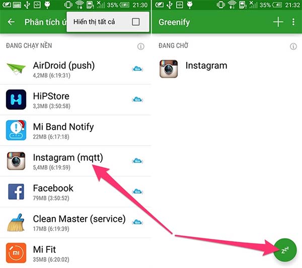 Công cụ Greenify Clean giúp xóa những tệp rác hay ứng dụng chạy ngầm 