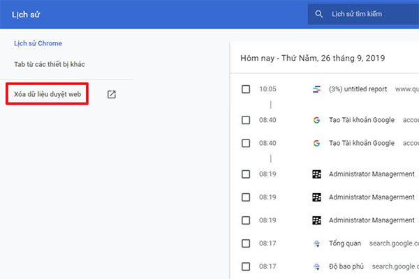 Mở lịch sử máy tính và xóa lịch sử trình duyệt web