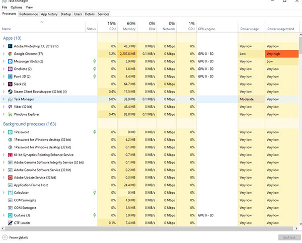 Nhấn chuột phải trên thanh Taskbar mở mục Task Manager