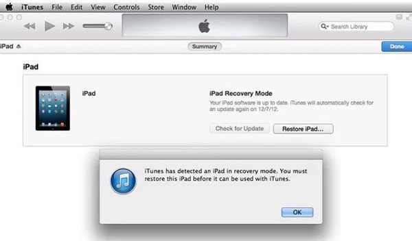 Kích hoạt công cụ iTunes và chọn thiết bị iPad được kết nối (1)