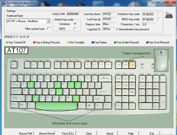 Công cụ KeyboardTest cho phép người dùng kiểm tra đa dạng loại bàn phím 