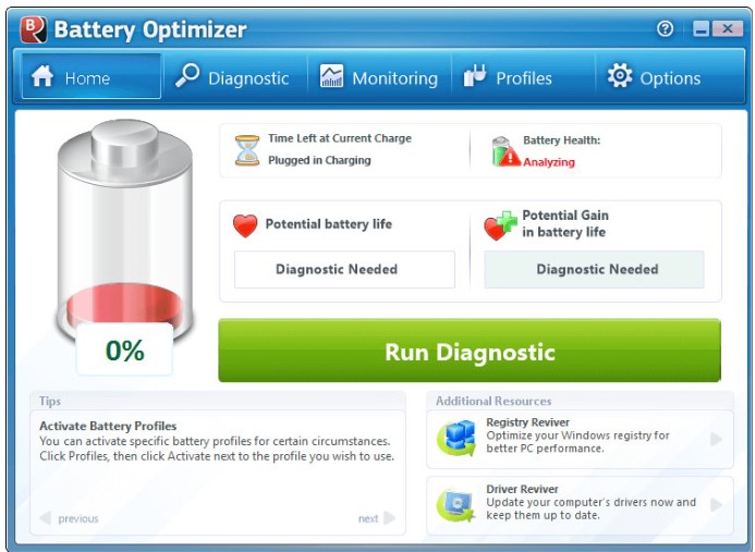 Phần mềm tiết kiệm pin laptop Battery Optimizer