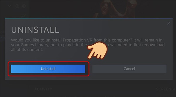 Nhấn chọn Uninstall để xóa game trên Steam